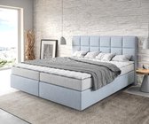 Boxspringbed Dream-Fine plat weefsel Pastellblau 180x200 met matras en topper