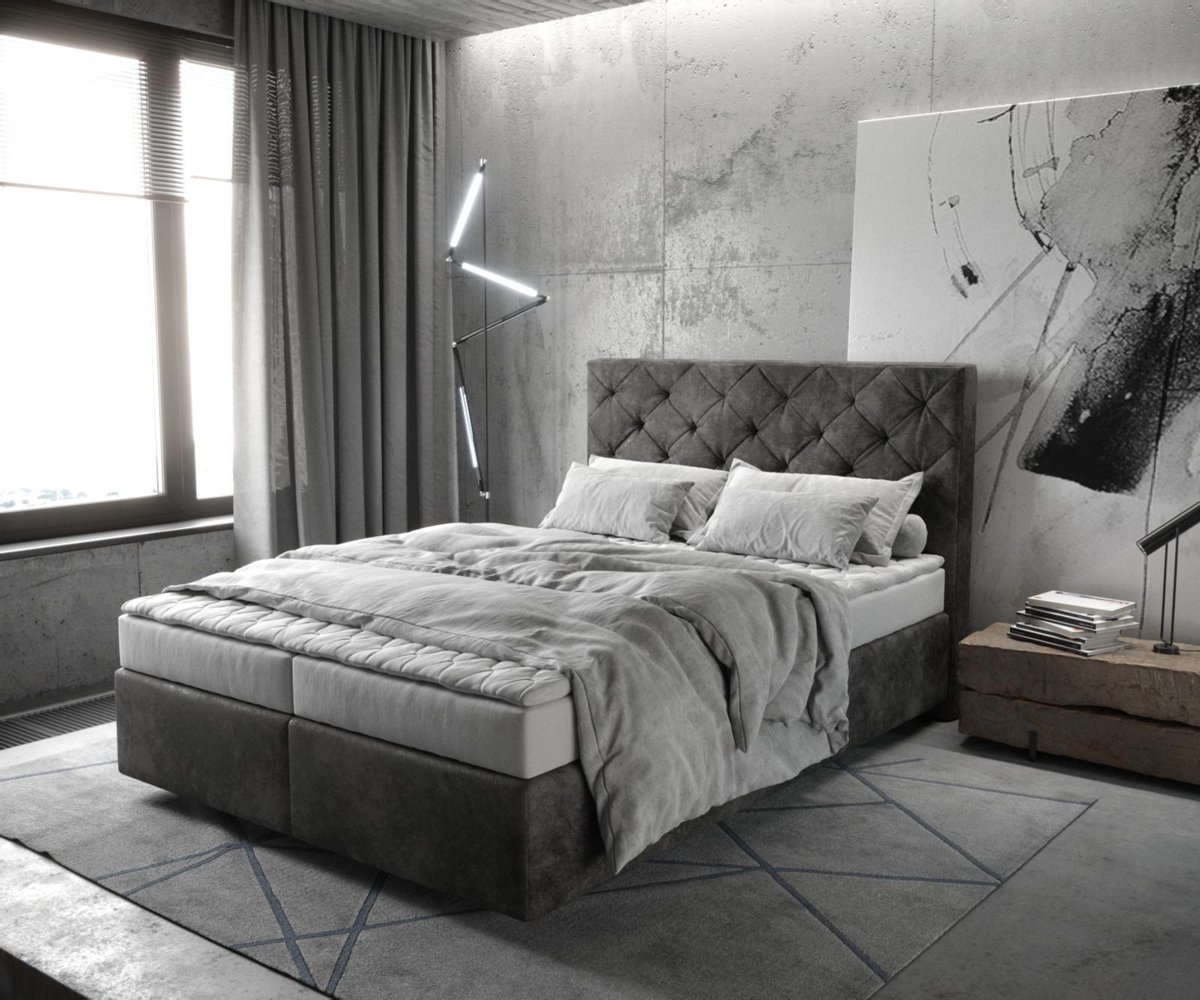 Boxspringbed Dream-Great microvezel antraciet Vintage 140x200 met matras en topper