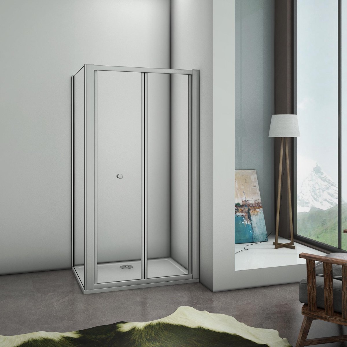 vouwbare douchedeur,douchecabine 80x185cm,zijpaneel 90cm,mat grijs profiel,5mm helder veiligheidsglas