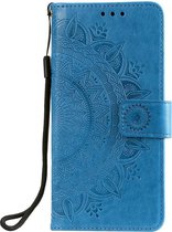 Shop4 - Samsung Galaxy A12 Hoesje - Wallet Case Mandala Patroon Blauw