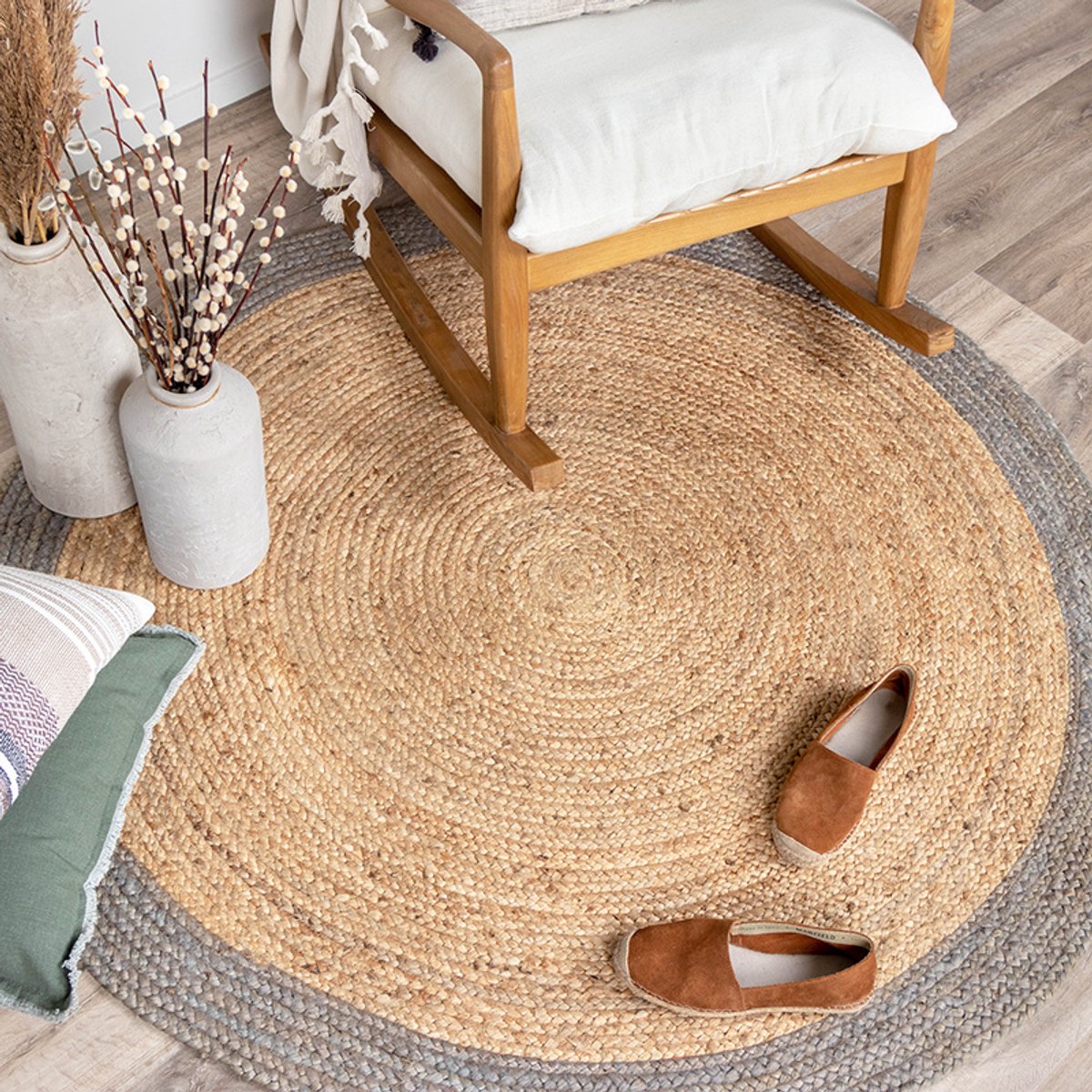 NATURL. Jute vloerkleed - Fair Rond Naturel/Grijs - Ø 100cm