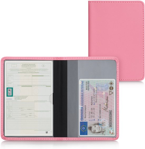 kwmobile hoes voor kentekenbewijs en rijbewijs - Beschermhoes met pasjeshouder in oudroze - Imitatieleer