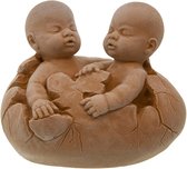 stenen beeld baby tweeling in ei 19cm zandkleur | handgemaakt