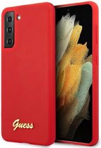 Guess Silicone Retro Back Cover - Geschikt voor Samsung Galaxy S21 Plus - Rood
