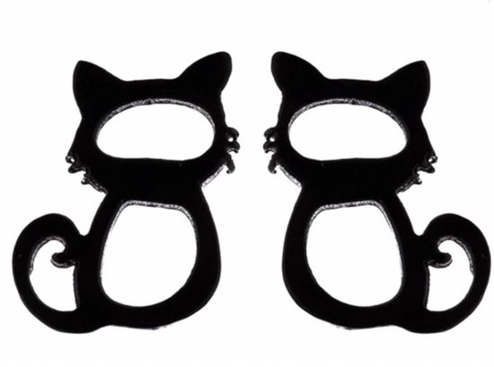 Oorbellen- Zwarte kat- Metaal- Volwassen- Kinderen- Poes- Dieren- Charme Bijoux