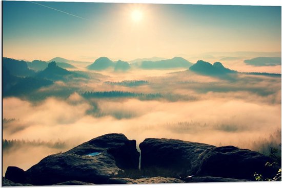 Dibond - Uit Kijk Punt op de Berg - 90x60cm Foto op Aluminium (Met Ophangsysteem)