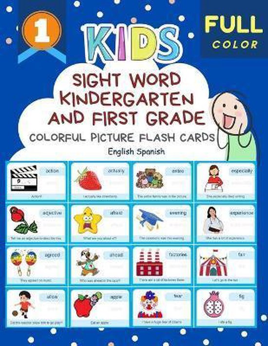 Foto: Sight word kindergarten and first grade colorful picture flash cards english spanish