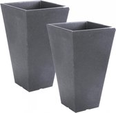 2x stuks antraciet grijze bloempot/plantenpot 35 cm - Plantenbakken/potten voor buiten - Kunststof.