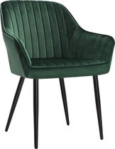 eetkamerstoel, fauteuil, gestoffeerde stoel met armleuningen, metalen poten, fluwelen bekleding, zitbreedte 49 cm, max. 110 kg, voor studeerkamer, woonkamer, slaapkamer, groen LDC0