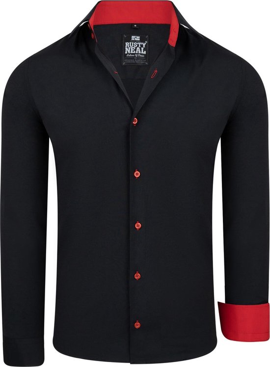 Heren Overhemd Zwart – Rood - R-44 - KOSTA