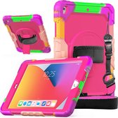 Dasaja iPad 10.2 (2019 & 2020 & 2021) case / hoes met screenprotector, handriem en schouderriem voor kinderen en scholen - Kleurrijk Roze