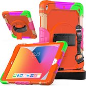 Dasaja case / hoes geschikt voor iPad 10.2 (2019 & 2020 & 2021) met screenprotector, handriem en schouderriem voor kinderen en scholen - Kleurrijk Oranje