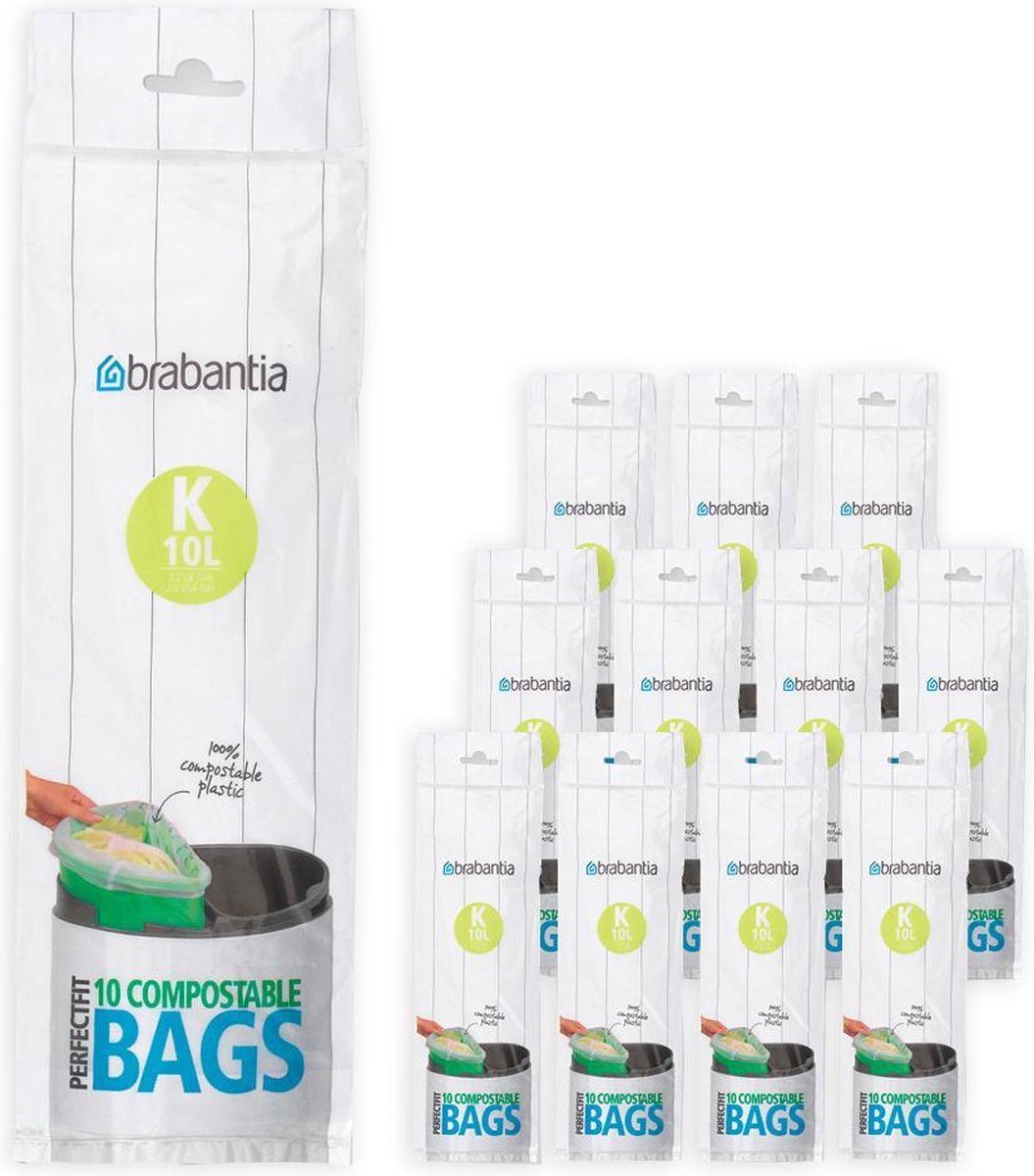 Brabantia sac poubelle compostable 10 litres code K vert - Carton