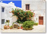 Charmante bloemenstraten van de oude stad op het eiland Naxos, Griekenland - Tuinposter 70x50 - Wanddecoratie - Bloemen