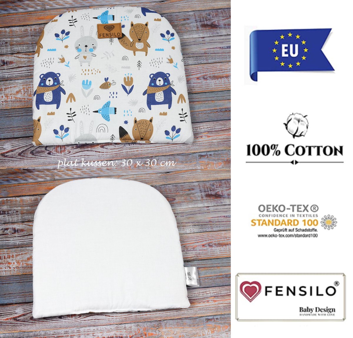 Babydeken – Babydekbed - Dubbelzijdig dekbed met kussen -100cmx75cm- Plat kussen voor baby's – Blauw – Wit -  Baby dekbed - FENSILO