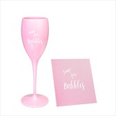 Onbreekbaar Champagneglas - met tekst en onderzetters - pink / roze - Time for bubbles