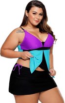 Tankini Dames 2-Delig - Colorblock Paars Blauw - Maat XXXL/3XL 'Turasmi'