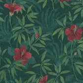 PAPIER PEINT FLORAL - Vert Rouge - Motif Floral - AS Creation Cuba
