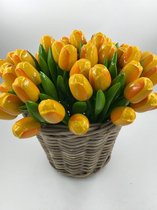 Houten Tulpen - 50 Gele Tulpen Plus Mand - Woondecoratie - Cadeau - Hollandse Souvenirs - Moederdag-Valentijnsdag