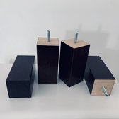 Set van 4 houten meubelpoten Zwart beuken 12 cm hoogte 5x5 cm met M8 draadeinde Boxspring bedden banken