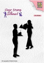 Sil089 - Nellie Snellen Clearstamp silhouet - Snack time - stempel meisje jongen dienblad met eten ijsje milkshake frietjes