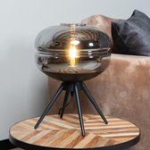 Tafellamp Jody 1-lichts smoke rookglas - Tafellamp goud - Tafellampen woonkamer - Slaapkamer lamp - Bedlamp