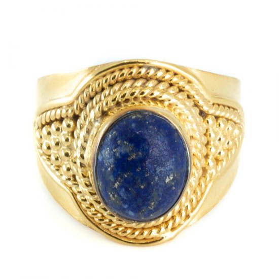 Ring Pierre Lapis Lazuli Argent 925 & Plaqué Or « Feze » (Taille 17)