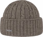 Stetson Beanie wool wollen muts met omslag kleur beige khaki maat one size