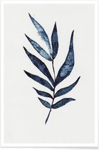 JUNIQE - Poster Palm Leaf -40x60 /Blauw & Wit