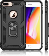 Apple iPhone 7/8 plus Stevige Magnetische Anti shock ring back cover case- schokbestendig-TPU met stand Zwart + gratis screenprotector