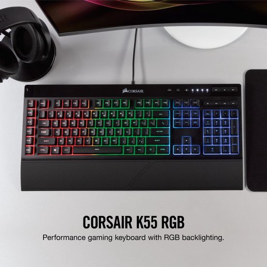 Corsair K55 RGB Pro - Gaming Toetsenbord - Membraam toetsen - Qwerty  Zwart