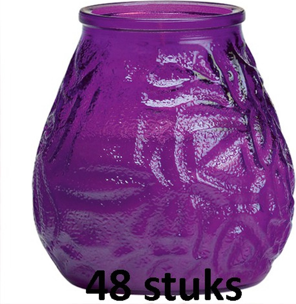 48 stuks low boys transparant paars glazen terras- tuinkaarsen 100/100 (70 uur)