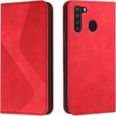 Voor Samsung Galaxy A21 US Versie Huid Voel Magnetisch S-type Effen Kleur Horizontale Flip Lederen Case met Houder & Kaartsleuf & Portemonnee (Rood)