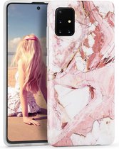 Samsung Galaxy A41 hoesje - Roze / Wit- Marmer - Soft TPU
