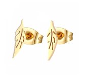 Aramat jewels ® - Oorbellen blad goudkleurig zweerknopjes chirurgisch staal 10mm x 2mm