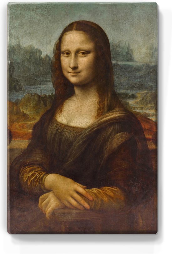 Portrait_mona lisa- Laqueprint on Wood -19,5 x 30 cm - Peinture - Cadeau Uniek et original
