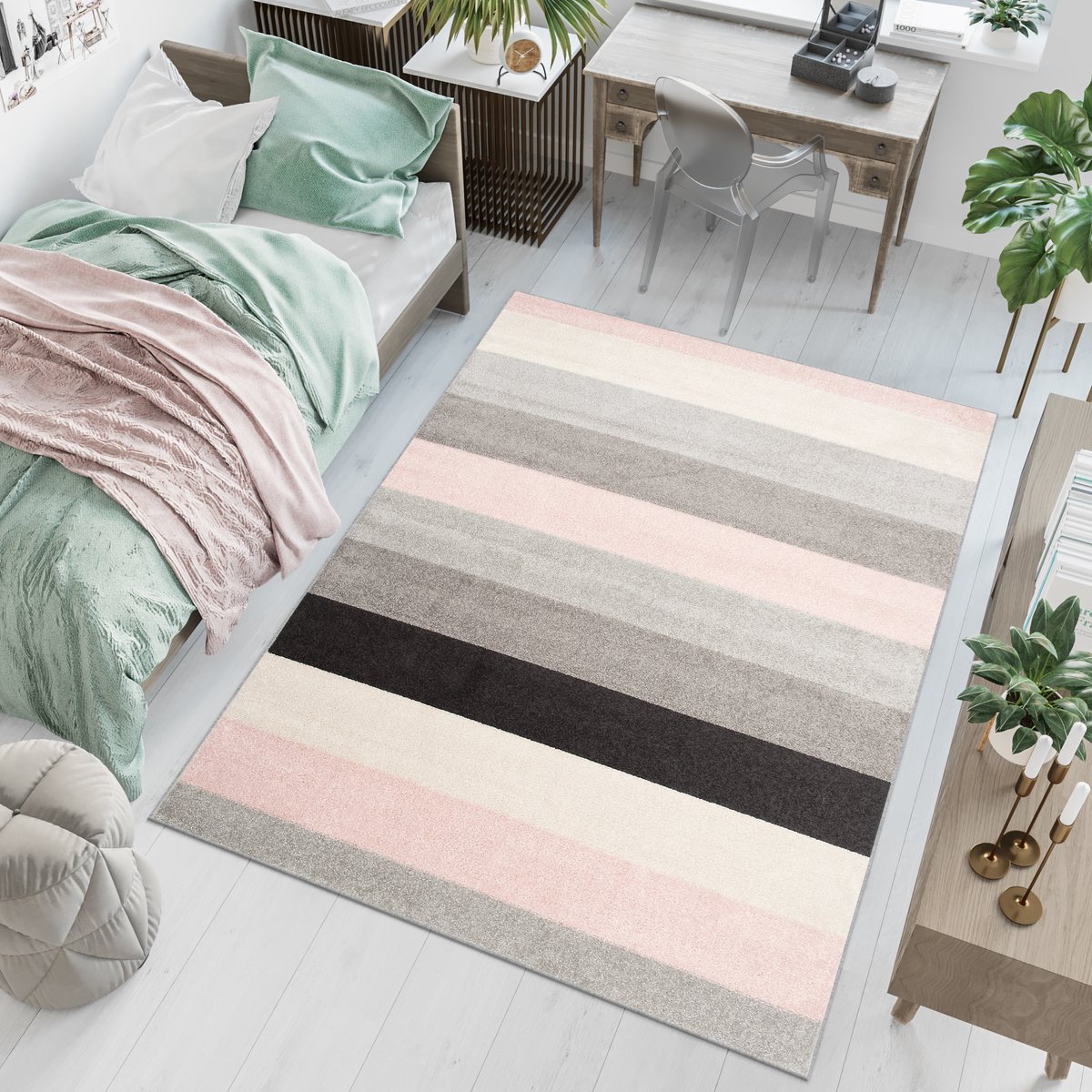 Tapiso Lazur Vloerkleed Grijs Slaapkamer Modern Tapijt Maat- 140x190 Grijs Roze Zwart