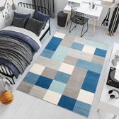 Tapiso Lazur Revêtement de sol Salon Chambre Chambre d'enfants Adolescent Grijs Blauw Design Intérieur Moderne Géométrique Durable Haute Qualité Taille de Tapis - 240 x 330 cm