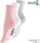3 Paar Naadloze Bamboe Sokken | Anti zweet | 35-38 | 100% Ecologisch | Anti transpirant | Roze | Wit | Grijs