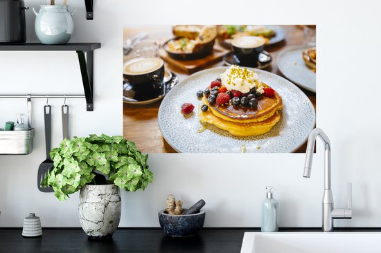 Sticker Muursticker Petit Déjeuner - Détente Petit Déjeuner avec crêpes - 60x40 cm - Film adhésif autocollant - Sticker mural repositionnable
