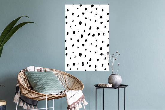Sticker Muursticker Motif Fleurs - Motif à pois noir et blanc - 40x60 cm - feuille autocollante - sticker mural repositionnable