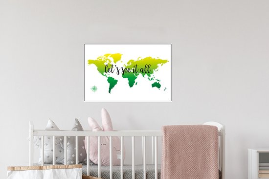 Stickers muraux - Sticker Feuille - Wereldkaart - Vert - Boussole - 60x40 cm - Feuille Adhésive - Stickers muraux Chambre d'Enfant - Papier Peint Auto Adhésif