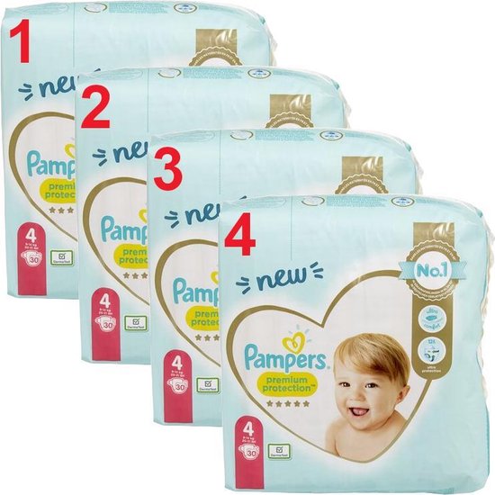 Couches Pampers Premium Protection - Taille 4 (9-14 kg) - 120 pièces -  Emballage en vrac