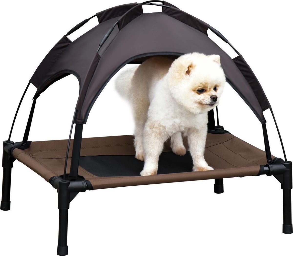 Honden Ligbed met zonnedak - Hondenstretcher met zonnetent - Honden - Koffie - zwart - L76 x B61 x H76 cm