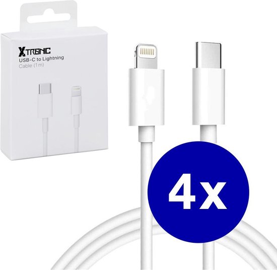 Geplooid Ja Veroveraar 4 stuks - iPhone Oplaad Kabel USB-C Lightning - 1 meter - 12 / 12 PRO / 12  PRO MAX /... | bol.com