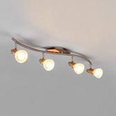 Lindby - Plafonnier LED - 4 lumières - métal, bois, verre - H : 9,5 cm - E14 - nickel satiné, bois, blanc satiné - Y compris les sources lumineuses
