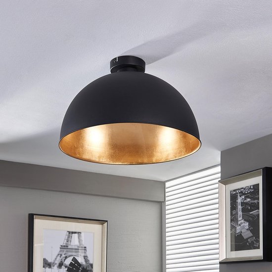Lindby - plafondlamp - 1licht - metaal - H: 27.5 cm - E27 - zwart, mat goud
