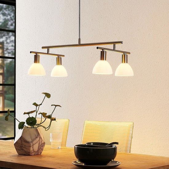 Lindby - hanglamp - 4 lichts - IJzer, aluminium, glas - E14 - mat nikkel, wit