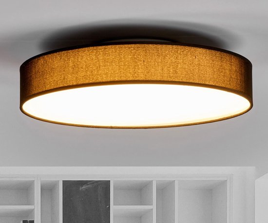 Lindby - plafondlamp - 1licht - stof, kunststof, metaal - H: 10.5 cm - zwart, wit - Inclusief lichtbron