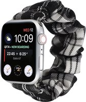 By Qubix Elastisch scrunchie nylon bandje - Zwart - Wit - Geschikt voor Apple Watch 38mm - 40mm - 41mm - Compatible Apple watch bandje - smartwatch